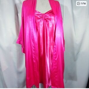 Victoria's Secret Robe+Slip, Morgan Taylor Women, Fusia Pink, Satin, Wst. Tie, S
